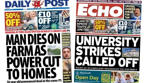 Front pages of the Daily Post and South Wales Echo 