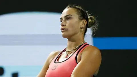 World number one Aryna Sabalenka in a pink tennis outfit