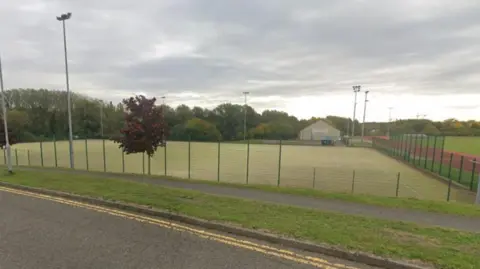 Google A wide view of the sports pitch as seen from a Google streetview camera.