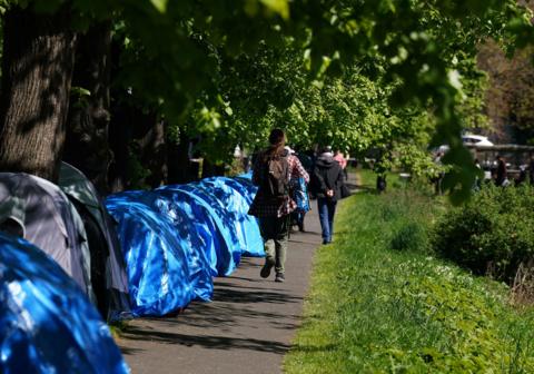 A view of tents which have been pitched by asylum seekers along a stretch of the Grand Canal, Dublin