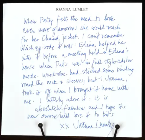 Steve Porter/Ewbank's A handwritten note in blue from Joanna Lumley describes the jacket