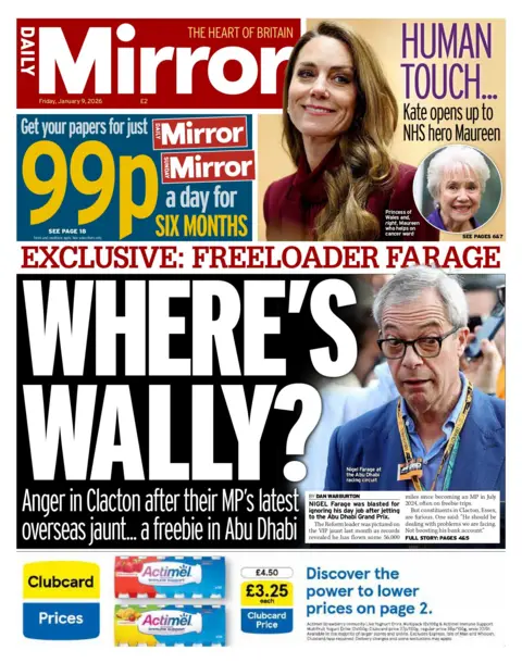 "Where's Wally?" reads the headline on the front page of the Daily Mirror.
