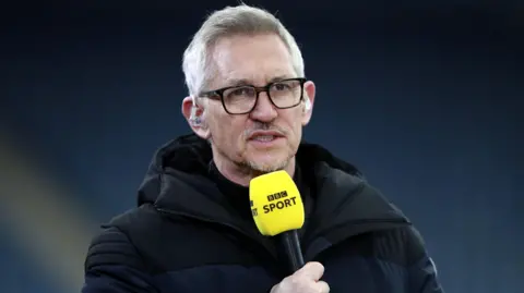 Gary Lineker holding a BBC Sport microphone