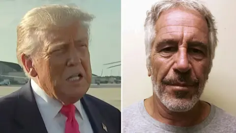Split shot of Donald Trump and Jeffry Epstein