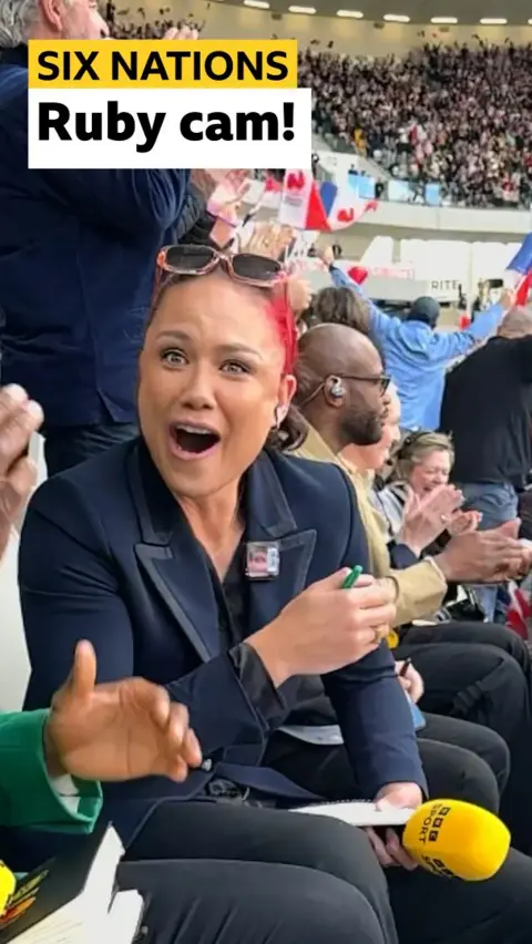 Ruby Tui reacts to England v France