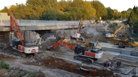 Highways England M27 bridge demolition in Sept 2018