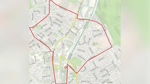 Nottinghamshire Police A map of Bulwell with a red border around a specific area, highlighting where a dispersal order is in place