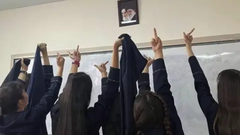 Twitter Schoolgirls protesting against their Islamic religious leaders last October at the height of the movement