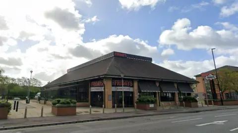 A Google Maps screenshot of the TGI Fridays restaurant on Sheffield Road.