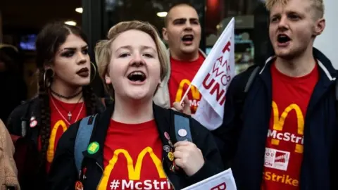 Getty Images Lauren McCourt protesting outside McDonald's