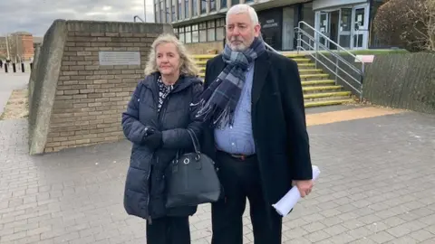 Joy Dove and Eric Whiting pictured outside of Teesside Coroner's Court