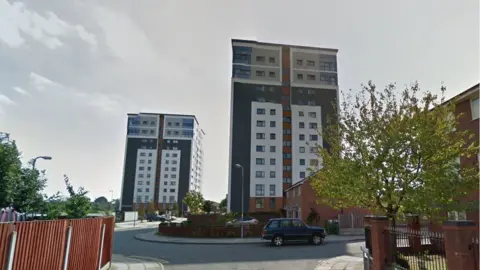 Google Cygnet House and Wren House on St James Drive, Bootle