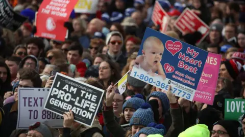 Getty Images People gather for the 47th March For Life rally on the National Mall where U.S. President Donald Trump addressed the crowd, January 24, 2019 in Washington, DC