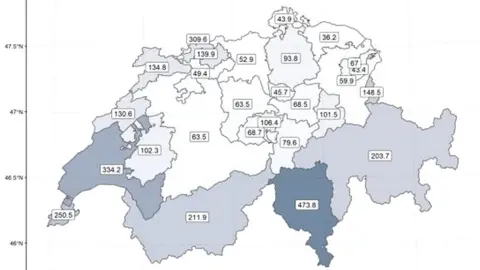 Swiss health office Covid-19 infection rates by Canton