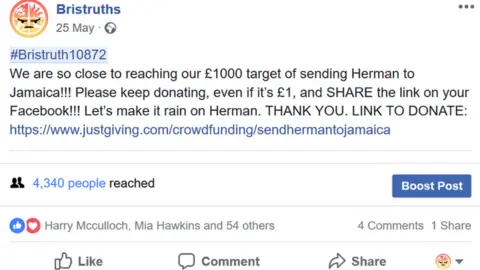 Bristruths A Facebook post about the crowdfunding target