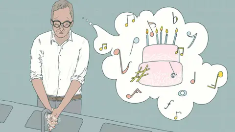 Emma Russell Fergus Walsh washing his hands while singing happy birthday