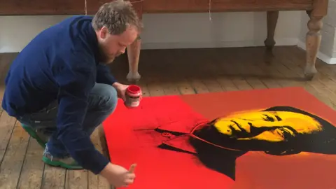 Paul Stephenson working on After Warhol painting