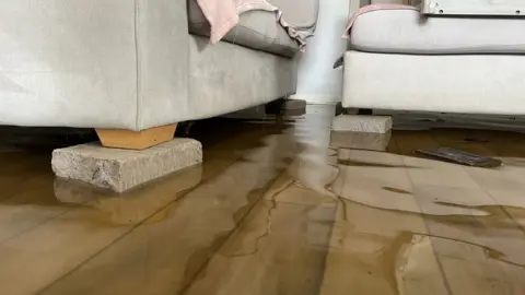 A flooded living room