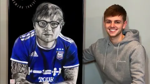 Wilf Elliott with Ed Sheeran portrait