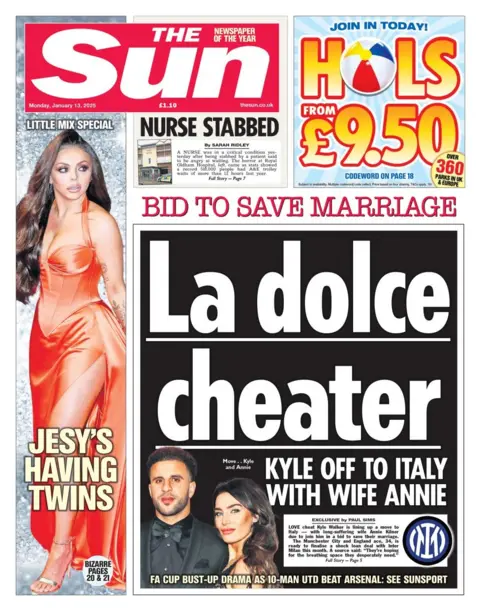 The headline in The Sun is: La Dolce Cheater