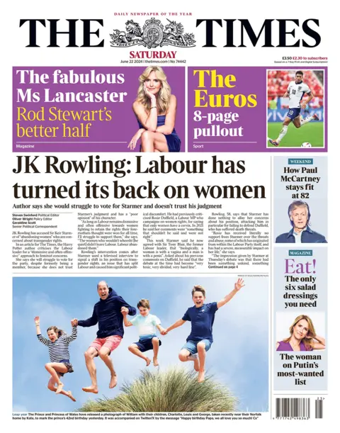 Times headline: "JK Rowling: Labour has turned its back on women"