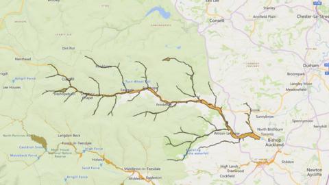 A flood warning is in place from the River Wear's source to Witton Park.