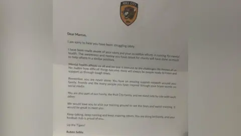 The Hull Boy A letter from the Hull City manager. It has a Hull City badge at the top of the letter.