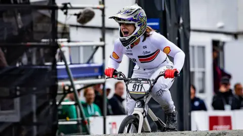 Great Britain's Beth Shriever after winning the 2025 BMX Racing World Championship.