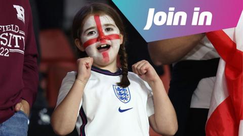girl in england face paint with 'join in' graphic