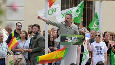 Jesus Monroy/EPA-EFE/REX/Shutterstock  President of Vox political party Santiago Abascal attends a political rally in Ciudad Real, Spain, 21 May 2023