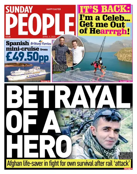 "Betrayal of a hero" reads the headline on the front page of the Sunday People.