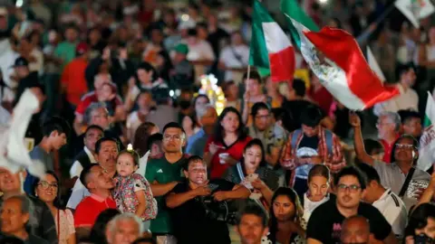 EPA Supporters of presidential candidate Claudia Sheinbaum begin to celebrate as the first results in the general election are disclosed, in Mexico City, Mexico, 02 June 2024.