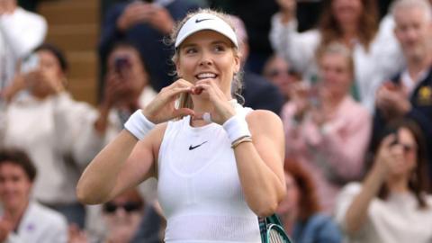  Katie Boulter of Great Britain celebrates winning match point during her Ladies' Singles first round match against Tatjana Maria of Germany on day two of The Championships Wimbledon 2024 at All England Lawn Tennis and Croquet Club