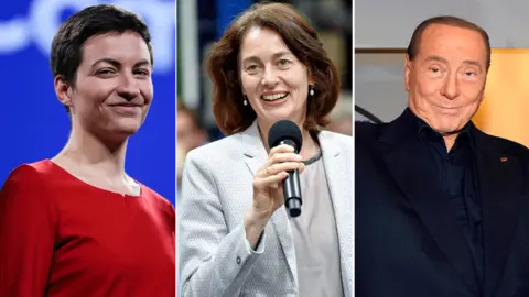 AFP/REU/EPA Ska Keller, Katerina Barley and Silvio Berlusconi