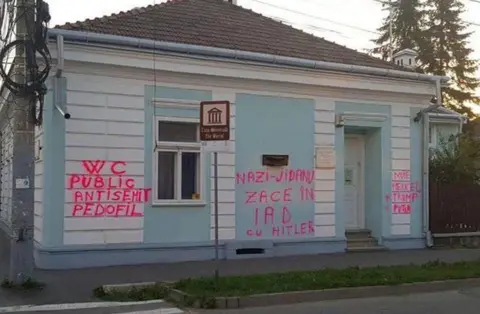 Liviu Siman Graffiti on the child-home of Elie Wiesel in Romania