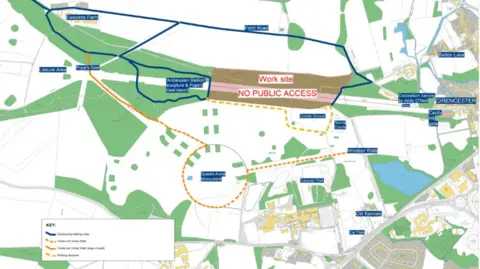 The Bathurst Estate Map shows the restoration work side and the alternative routes planned for the public