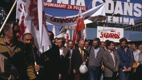 Getty Images Solidarity rally against closure of Gdansk shipyards during 1989 election campaign - 20 May