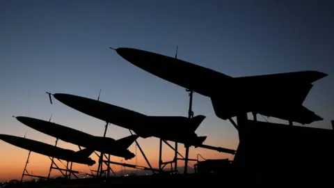 Reuters A view of drones during a military exercise in an undisclosed location in Iran