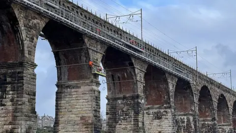Network Rail Engineers at work on the Royal Border Bridge