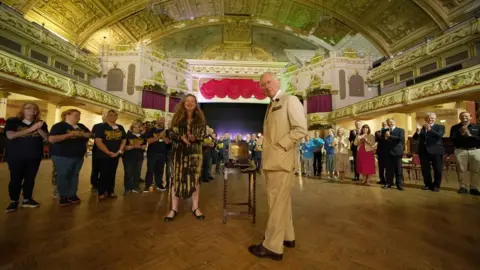 PA Media The Prince of Wales during a visit to the Winter Gardens in Morecambe