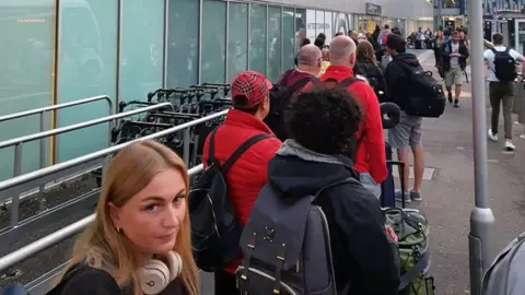 Mirjana Gavrilovic Nilsson Queues outside Edinburgh Airport on 31 May