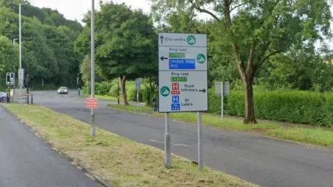 Google A road sign showing directions to the city centre, the ring road and to Bradford Royal Infirmary