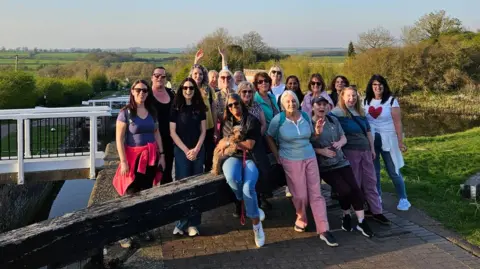 WOW A group of women standing next to a lock, near a canal
