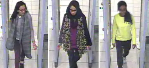 Metropolitan Police Composite image showing Kadiza Sultana,16, Shamima Begum,15 and Amira Abase, 15, at Gatwick Airport