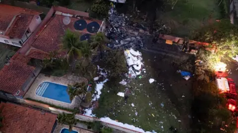 EPA Aerial view of the site where a Voepass airline plane crashed, in Vinhedo, Brazil, 09 August 2024.