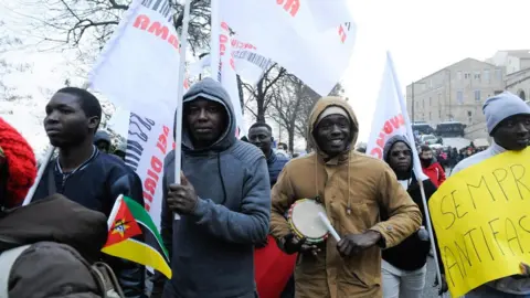 EPA Demonstrators march during an anti-racism rally in Macerata, Italy, 10 February 2018