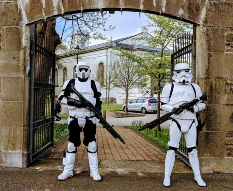 Pembroke Dock Heritage Centre Two people dressed in stormtrooper costumes standing outside Pembroke Dock Heritage Centre