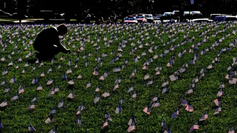 Getty Images A field full of tiny American flags