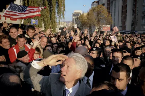 Getty Images Bill Clinton in Pristina, Kosovo