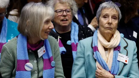 Getty Images Rosmarie Wyder-Walti and Anne Mahrer, of the Swiss elderly women group Senior Women for Climate Protection